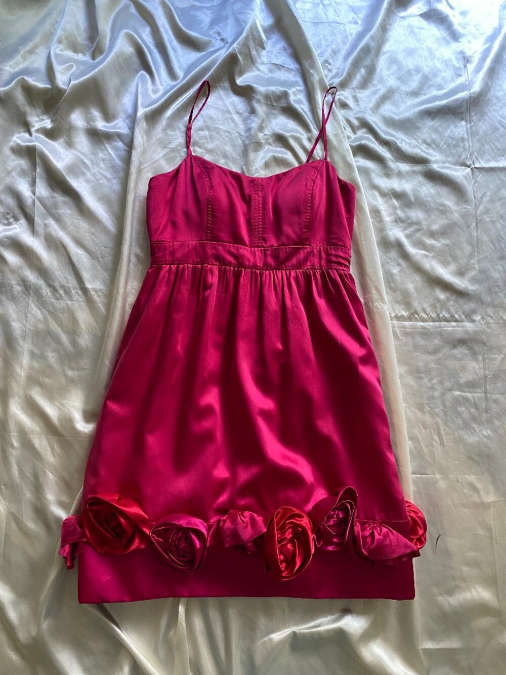 Vintage y2k Red & Pink Silk Rosette Mini Dress Phoebe Couture Size 6